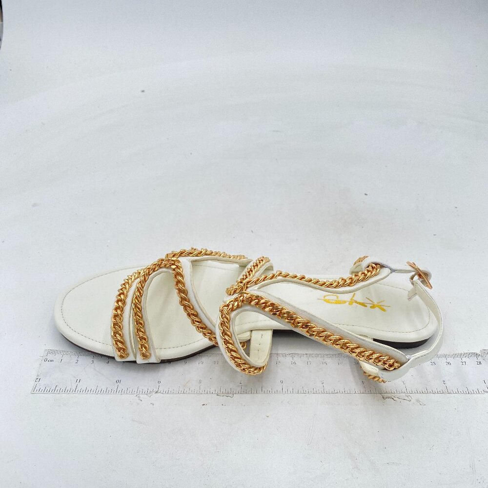 XYD White Slingback Open Toe Cutout Metal Chain Strappy Buckle Sandals